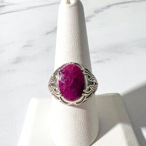 5.40ct Oval Indian Ruby Sterling Silver Men's Ring